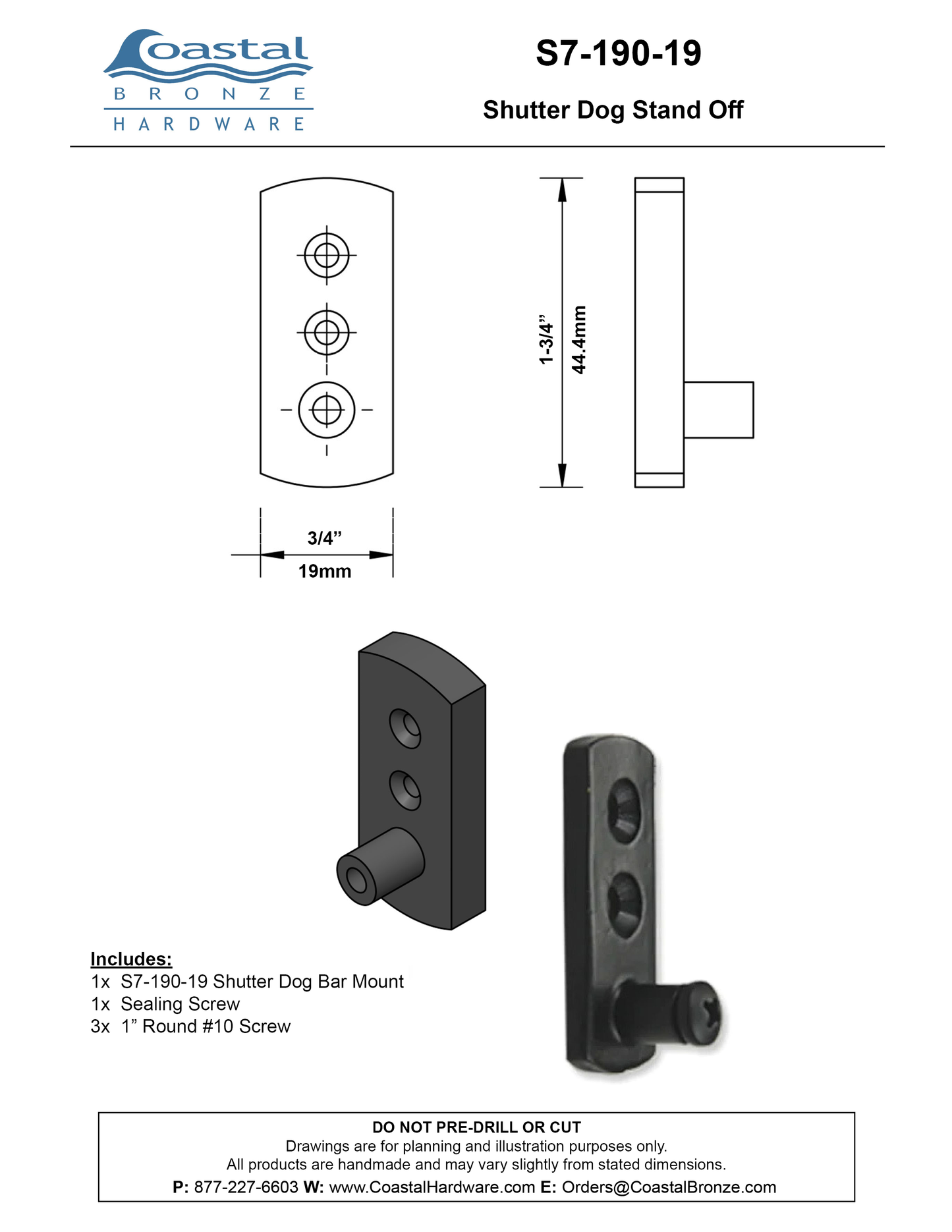 Brass Shutter Dog Bar Mount